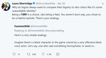"Being a TERF is a choice. Like being a Nazi."