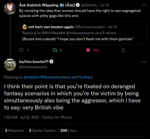 A verified account backs the logic put forth by a troll who implies that women are the real aggressors